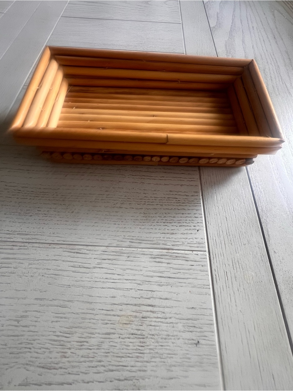 Vintage Bamboo Hand Sewn Tray Basket Island Coastal Decor